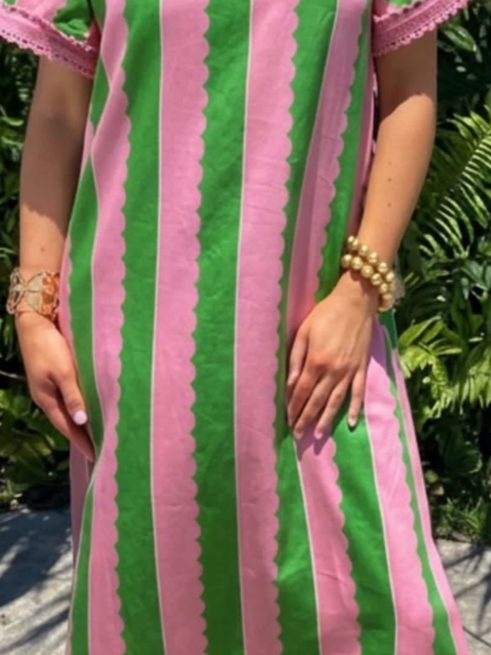 Pink & Green Scalloped Stripe Women's Dress